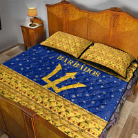 Barbados Christmas Quilt Bed Set with Blue Yellow Xmas Trident Santa and Reindeer - Wonder Print Shop