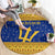 Barbados Christmas Round Carpet with Blue Yellow Xmas Trident Santa and Reindeer - Wonder Print Shop