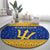 Barbados Christmas Round Carpet with Blue Yellow Xmas Trident Santa and Reindeer - Wonder Print Shop