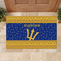 Barbados Christmas Rubber Doormat with Blue Yellow Xmas Trident Santa and Reindeer - Wonder Print Shop