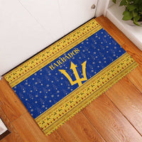 Barbados Christmas Rubber Doormat with Blue Yellow Xmas Trident Santa and Reindeer - Wonder Print Shop