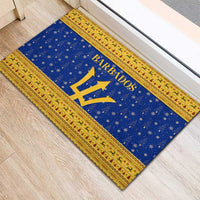 Barbados Christmas Rubber Doormat with Blue Yellow Xmas Trident Santa and Reindeer - Wonder Print Shop