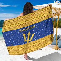 Barbados Christmas Sarong with Blue Yellow Xmas Trident Santa and Reindeer - Wonder Print Shop