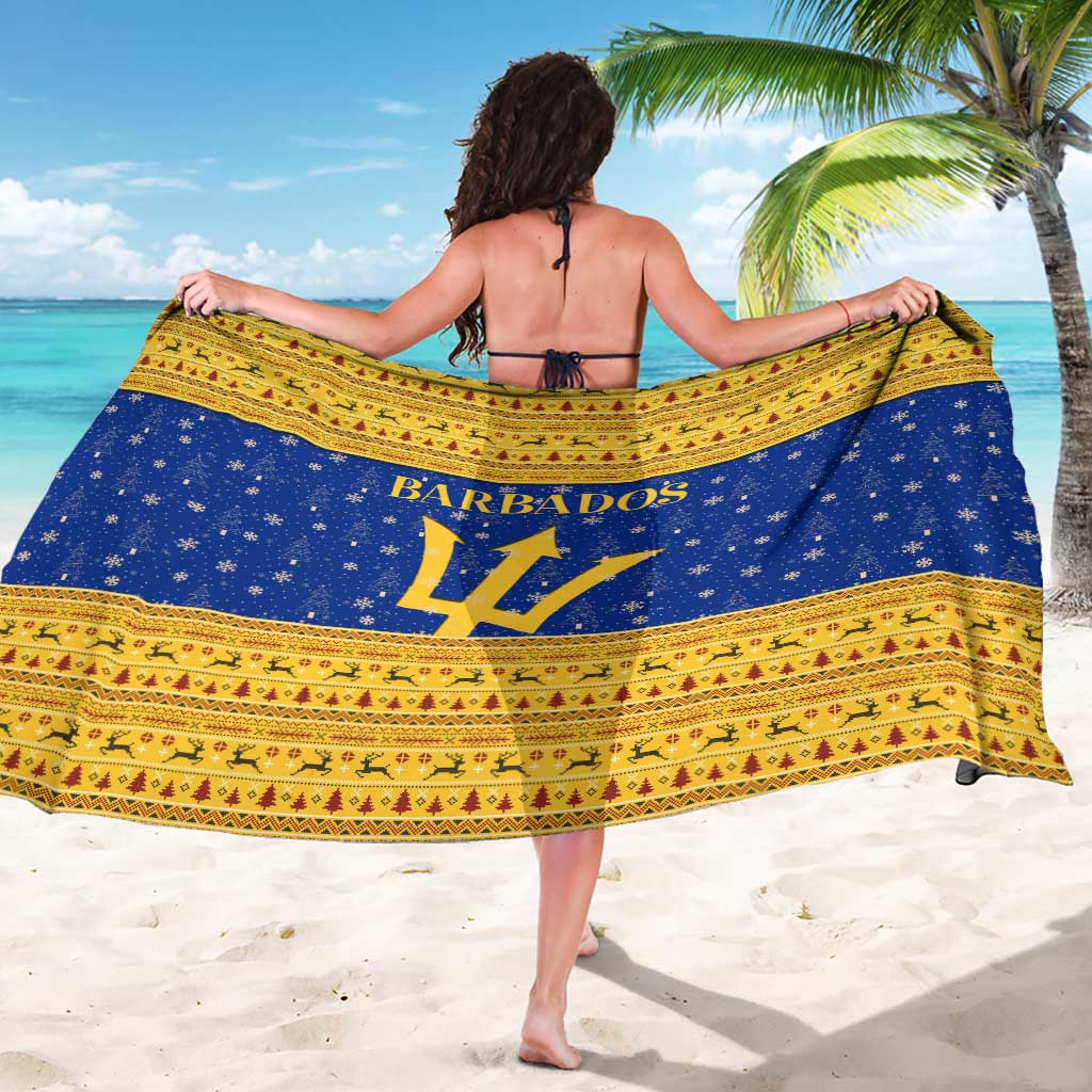 Barbados Christmas Sarong with Blue Yellow Xmas Trident Santa and Reindeer - Wonder Print Shop