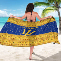 Barbados Christmas Sarong with Blue Yellow Xmas Trident Santa and Reindeer - Wonder Print Shop