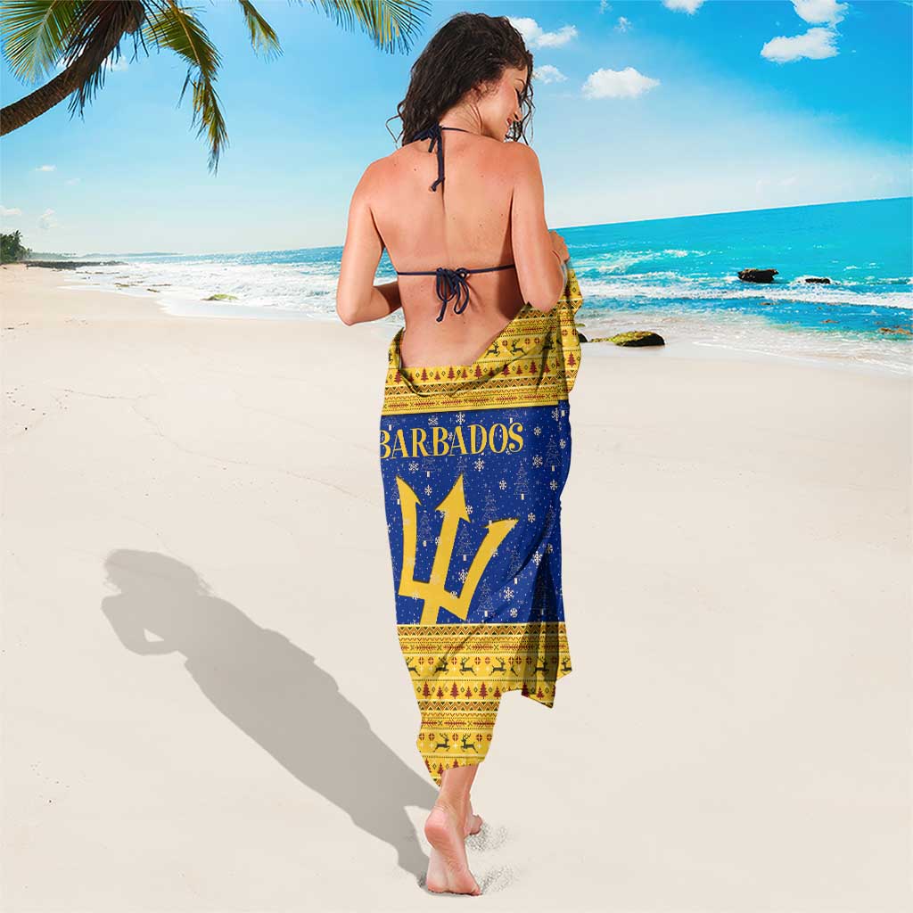 Barbados Christmas Sarong with Blue Yellow Xmas Trident Santa and Reindeer - Wonder Print Shop