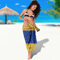 Barbados Christmas Sarong with Blue Yellow Xmas Trident Santa and Reindeer - Wonder Print Shop