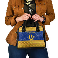 Barbados Christmas Shoulder Handbag with Blue Yellow Xmas Trident Santa and Reindeer - Wonder Print Shop