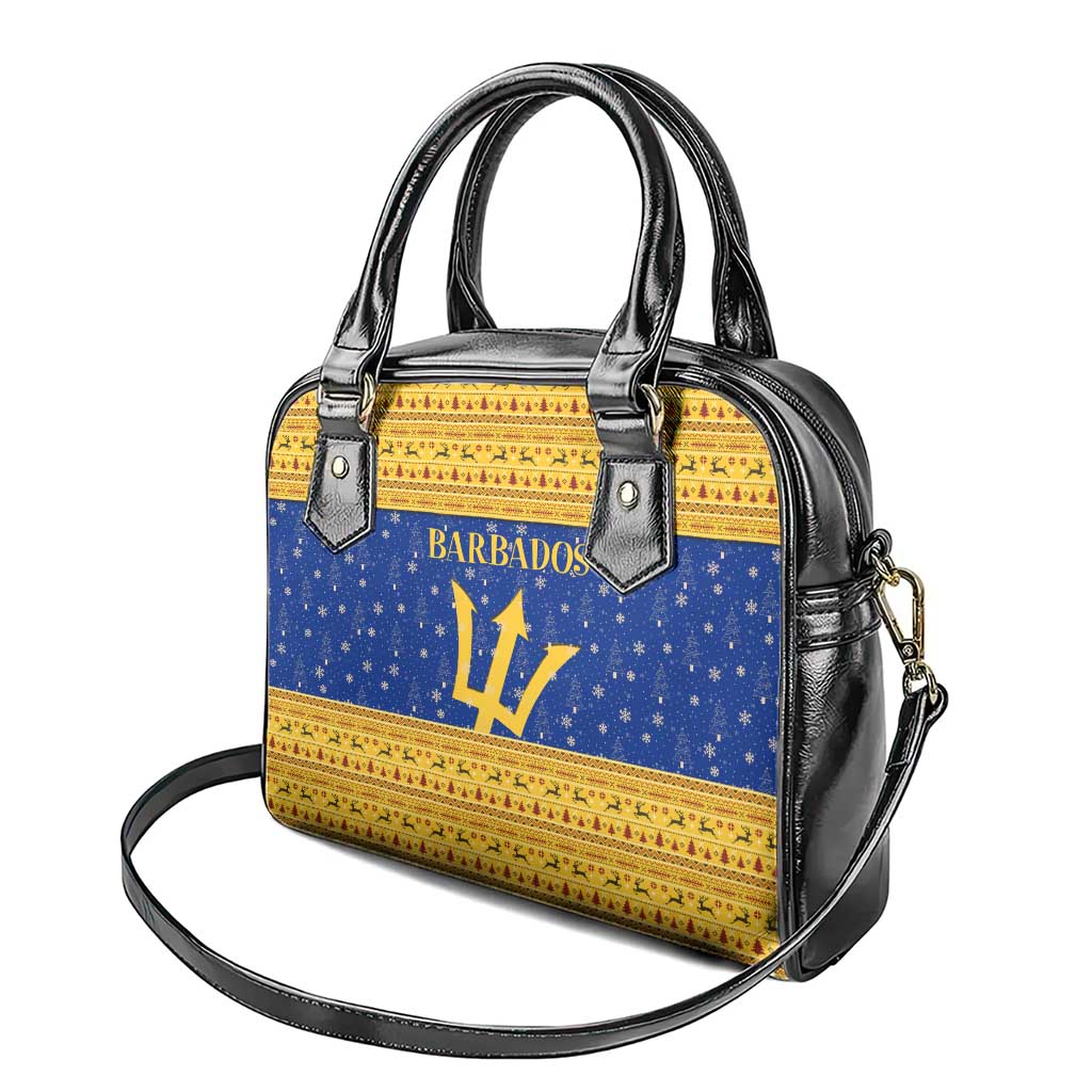Barbados Christmas Shoulder Handbag with Blue Yellow Xmas Trident Santa and Reindeer - Wonder Print Shop
