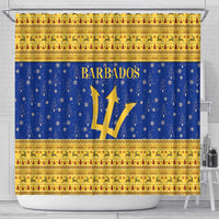 Barbados Christmas Shower Curtain with Blue Yellow Xmas Trident Santa and Reindeer - Wonder Print Shop