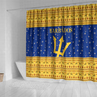 Barbados Christmas Shower Curtain with Blue Yellow Xmas Trident Santa and Reindeer - Wonder Print Shop