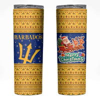 Barbados Christmas Skinny Tumbler with Blue Yellow Xmas Trident Santa and Reindeer - Wonder Print Shop