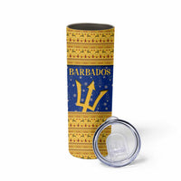 Barbados Christmas Skinny Tumbler with Blue Yellow Xmas Trident Santa and Reindeer - Wonder Print Shop