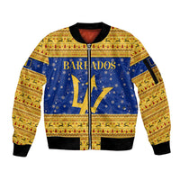 Barbados Christmas Sleeve Zip Bomber Jacket with Blue Yellow Xmas Trident Santa and Reindeer - Wonder Print Shop
