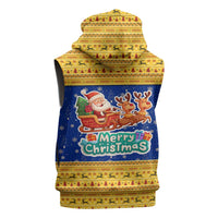 Barbados Christmas Sleeveless Hoodie with Blue Yellow Xmas Trident Santa and Reindeer - Wonder Print Shop