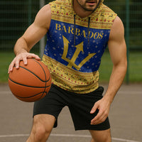 Barbados Christmas Sleeveless Hoodie with Blue Yellow Xmas Trident Santa and Reindeer - Wonder Print Shop