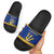 Barbados Christmas Slide Sandals with Blue Yellow Xmas Trident Santa and Reindeer - Wonder Print Shop