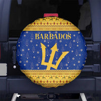 Barbados Christmas Spare Tire Cover with Blue Yellow Xmas Trident Santa and Reindeer - Wonder Print Shop