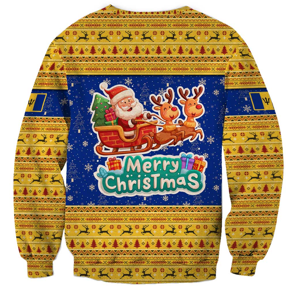 Barbados Christmas Sweatshirt with Blue Yellow Xmas Trident Santa and Reindeer - Wonder Print Shop