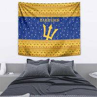 Barbados Christmas Tapestry with Blue Yellow Xmas Trident Santa and Reindeer - Wonder Print Shop
