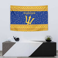 Barbados Christmas Tapestry with Blue Yellow Xmas Trident Santa and Reindeer - Wonder Print Shop