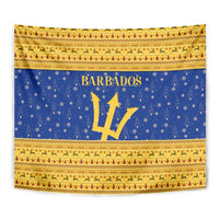Barbados Christmas Tapestry with Blue Yellow Xmas Trident Santa and Reindeer - Wonder Print Shop