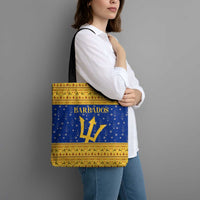 Barbados Christmas Tote Bag with Blue Yellow Xmas Trident Santa and Reindeer - Wonder Print Shop