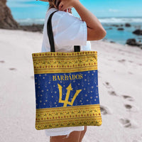 Barbados Christmas Tote Bag with Blue Yellow Xmas Trident Santa and Reindeer - Wonder Print Shop