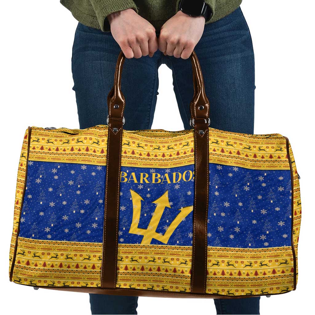 Barbados Christmas Travel Bag with Blue Yellow Xmas Trident Santa and Reindeer - Wonder Print Shop