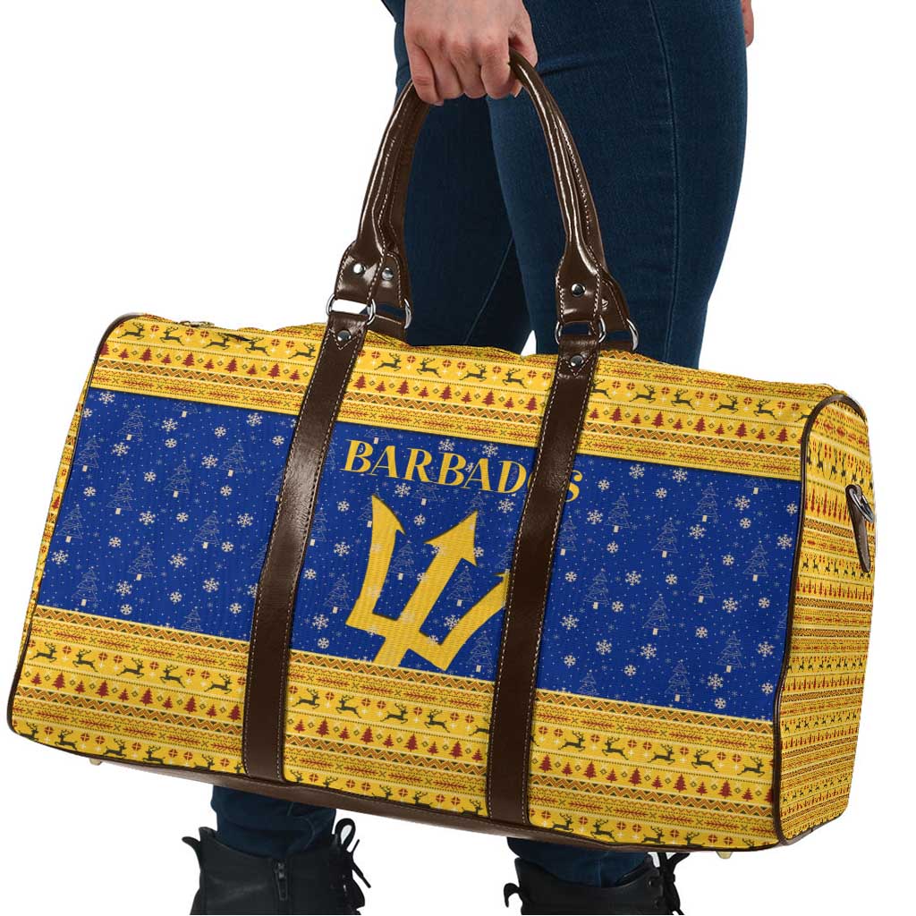 Barbados Christmas Travel Bag with Blue Yellow Xmas Trident Santa and Reindeer - Wonder Print Shop