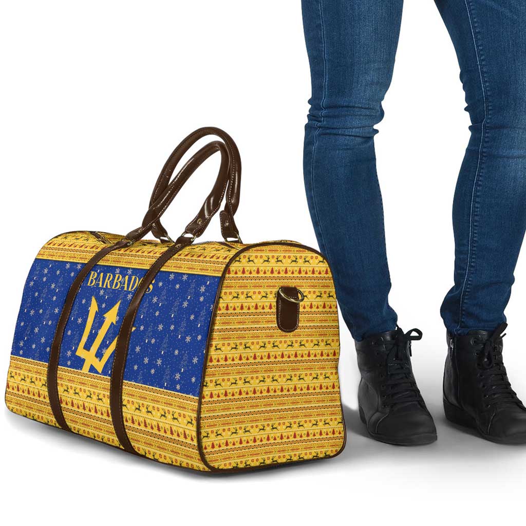 Barbados Christmas Travel Bag with Blue Yellow Xmas Trident Santa and Reindeer - Wonder Print Shop