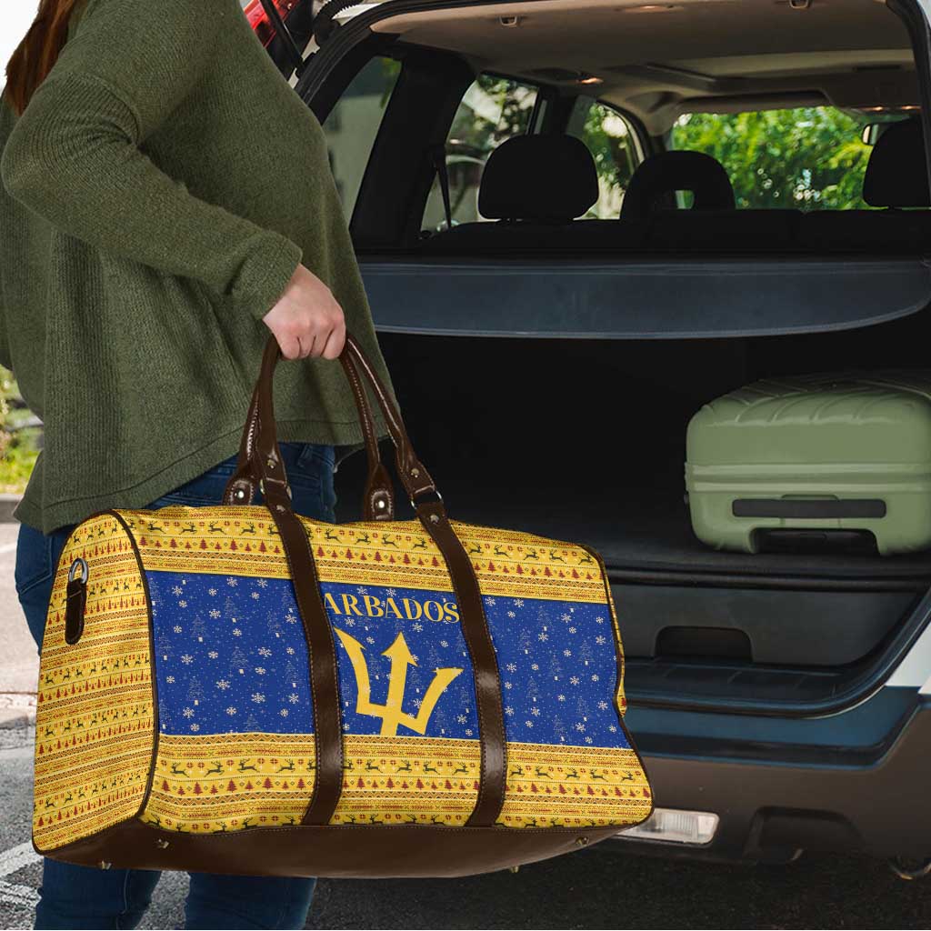 Barbados Christmas Travel Bag with Blue Yellow Xmas Trident Santa and Reindeer - Wonder Print Shop