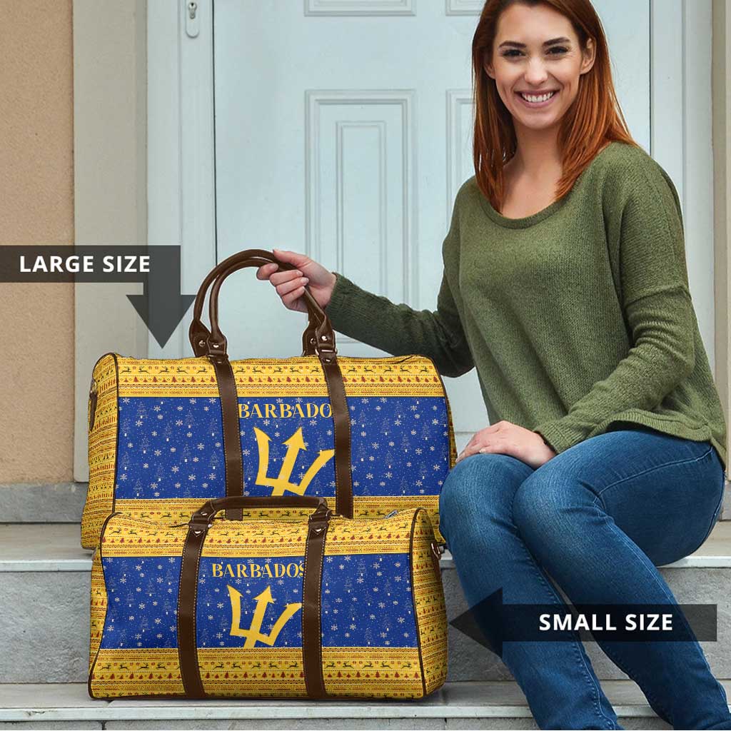 Barbados Christmas Travel Bag with Blue Yellow Xmas Trident Santa and Reindeer - Wonder Print Shop