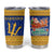 Barbados Christmas Tumbler Cup with Blue Yellow Xmas Trident Santa and Reindeer - Wonder Print Shop