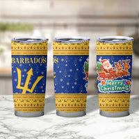 Barbados Christmas Tumbler Cup with Blue Yellow Xmas Trident Santa and Reindeer - Wonder Print Shop