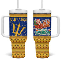 Barbados Christmas Tumbler With Handle with Blue Yellow Xmas Trident Santa and Reindeer - Wonder Print Shop