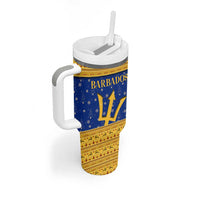 Barbados Christmas Tumbler With Handle with Blue Yellow Xmas Trident Santa and Reindeer - Wonder Print Shop