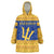 Barbados Christmas Wearable Blanket Hoodie with Blue Yellow Xmas Trident Santa and Reindeer - Wonder Print Shop