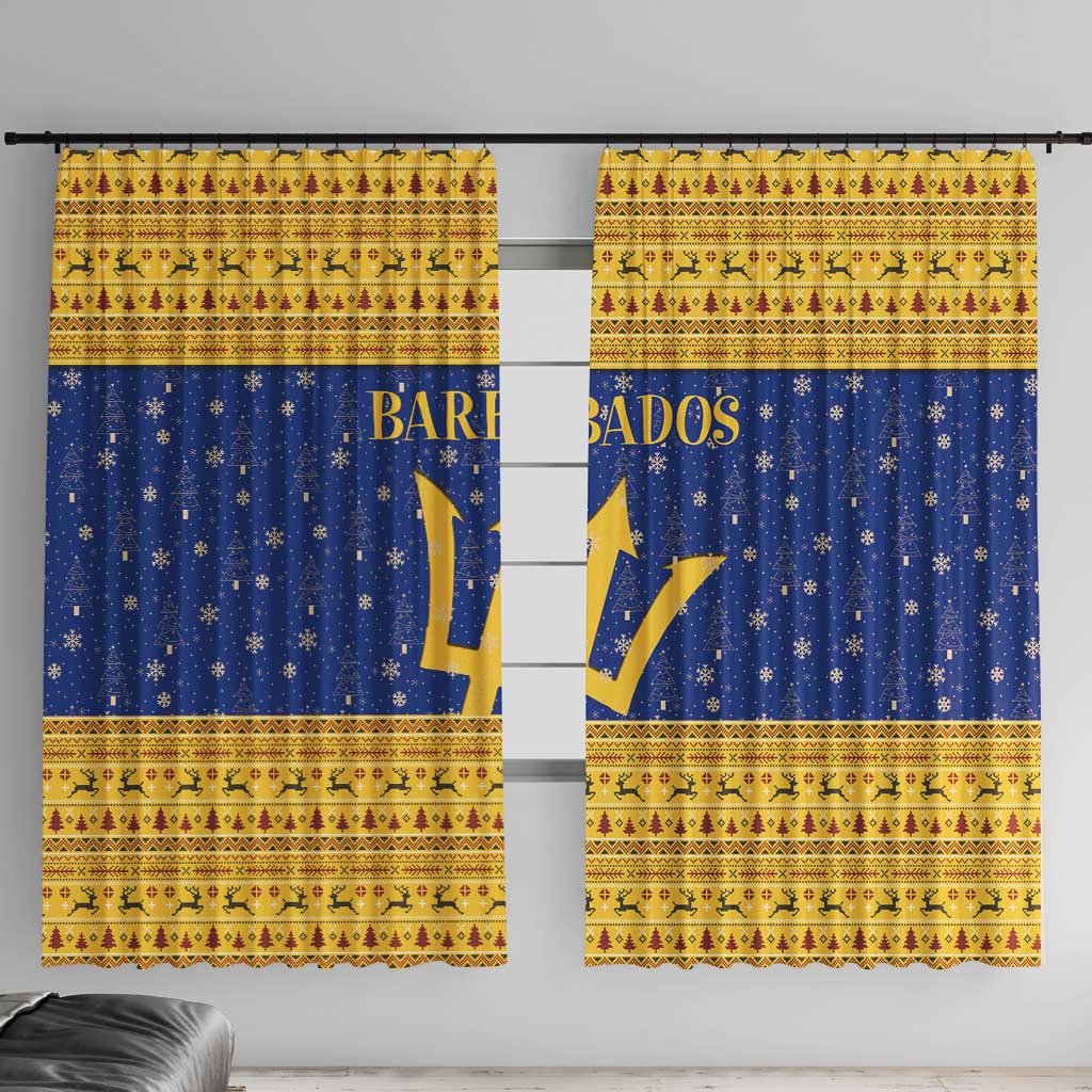 Barbados Christmas Window Curtain with Blue Yellow Xmas Trident Santa and Reindeer - Wonder Print Shop
