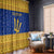 Barbados Christmas Window Curtain with Blue Yellow Xmas Trident Santa and Reindeer - Wonder Print Shop