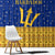 Barbados Christmas Window Curtain with Blue Yellow Xmas Trident Santa and Reindeer - Wonder Print Shop
