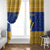 Barbados Christmas Window Curtain with Blue Yellow Xmas Trident Santa and Reindeer - Wonder Print Shop