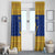 Barbados Christmas Window Curtain with Blue Yellow Xmas Trident Santa and Reindeer - Wonder Print Shop