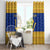 Barbados Christmas Window Curtain with Blue Yellow Xmas Trident Santa and Reindeer - Wonder Print Shop