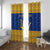 Barbados Christmas Window Curtain with Blue Yellow Xmas Trident Santa and Reindeer - Wonder Print Shop