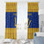 Barbados Christmas Window Curtain with Blue Yellow Xmas Trident Santa and Reindeer - Wonder Print Shop