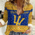 Barbados Christmas Women Casual Shirt with Blue Yellow Xmas Trident Santa and Reindeer - Wonder Print Shop