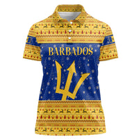 Barbados Christmas Women Polo Shirt with Blue Yellow Xmas Trident Santa and Reindeer - Wonder Print Shop