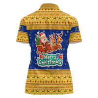 Barbados Christmas Women Polo Shirt with Blue Yellow Xmas Trident Santa and Reindeer - Wonder Print Shop