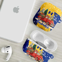 Barbados Christmas AirPods Case with Blue Yellow Xmas Snowflakes Red Truck and Coat of Arms - Wonder Print Shop